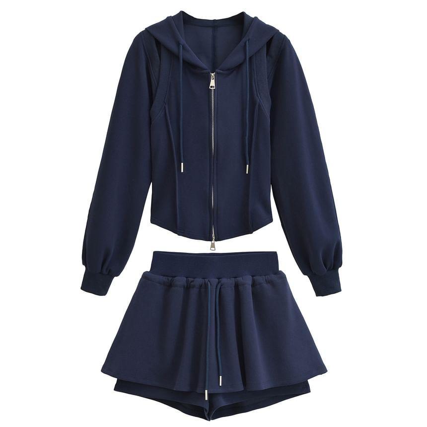 Plain Cutout Cropped Zip Up Hoodie Product Image