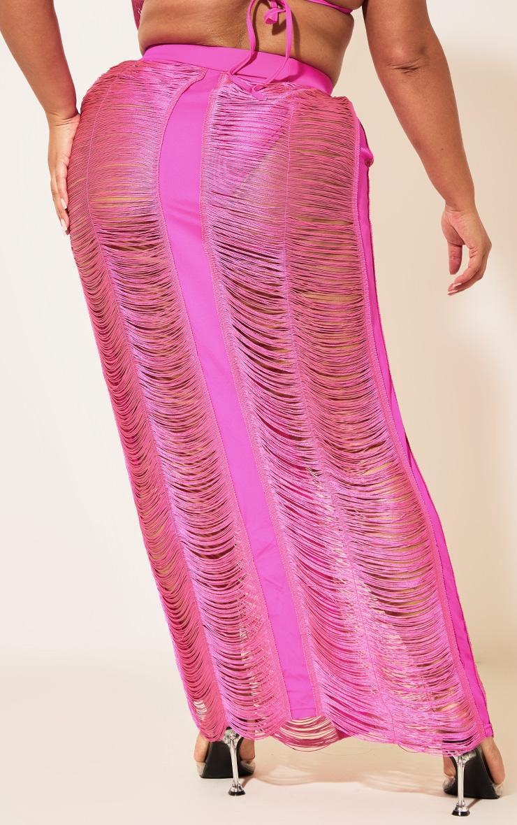 Plus Hot Pink Fringed Maxi Skirt Product Image