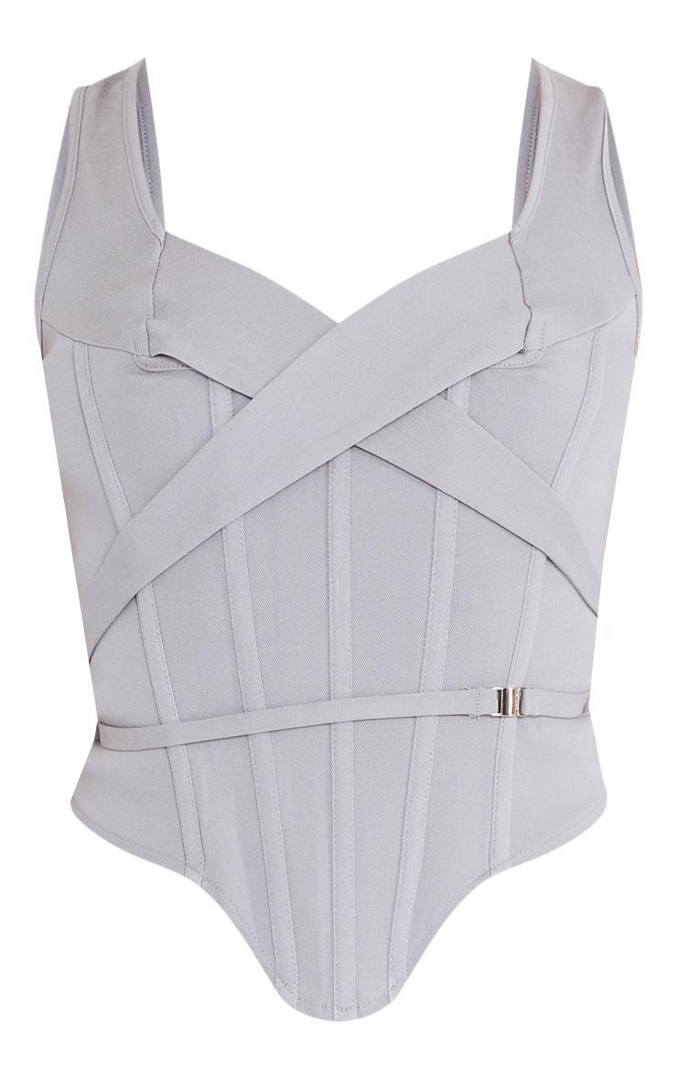 Grey Stretch Woven Boned Cross Detail Corset Product Image