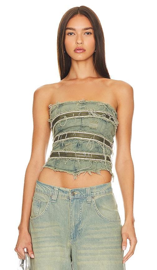 Zip Diamante Denim Corset Product Image