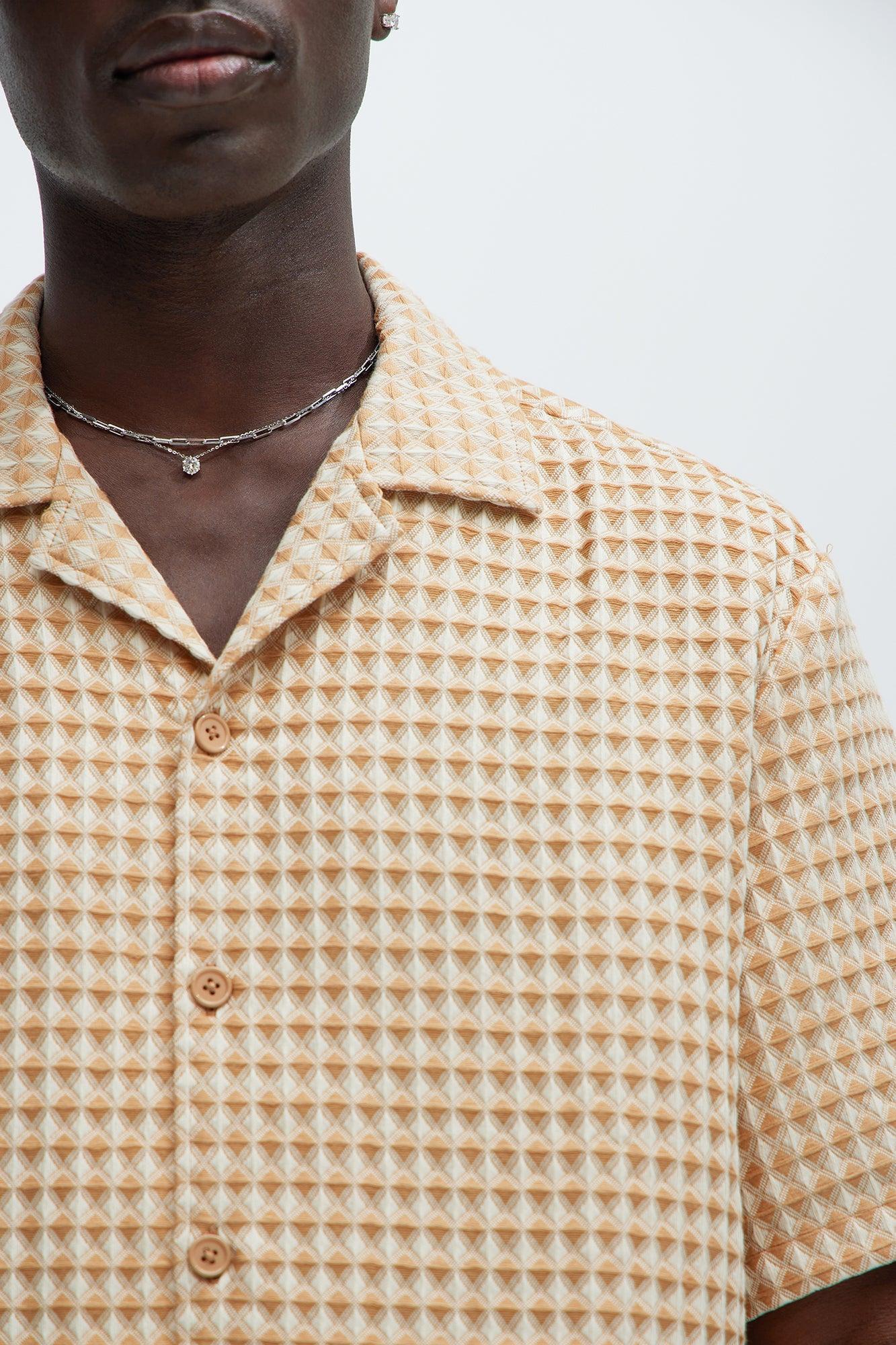 Dimensional Textured Button Up Shirt - Cream/combo Product Image