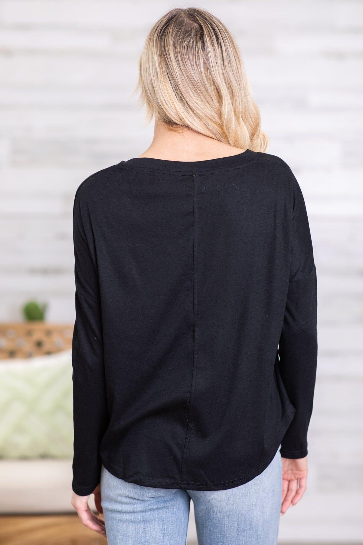 Black V-Neck Long Sleeve Top Product Image