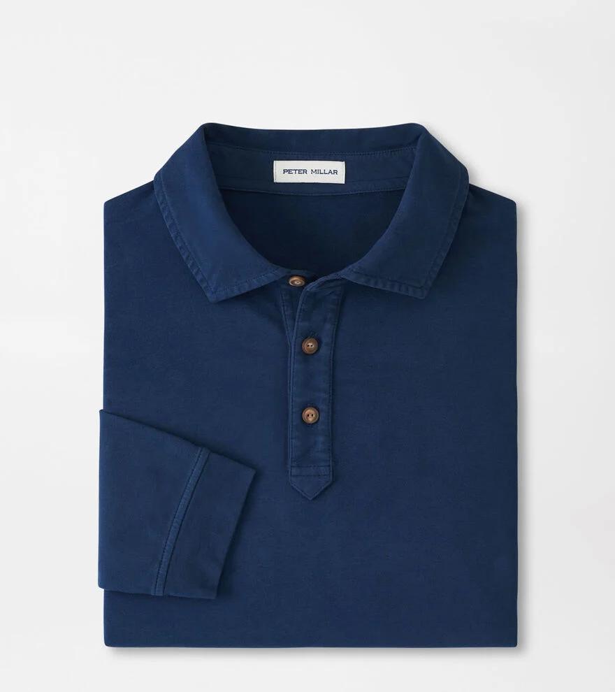 Peter Millar Mens Lava Wash Long-Sleeve Polo | Color: Navy | Size: L Product Image