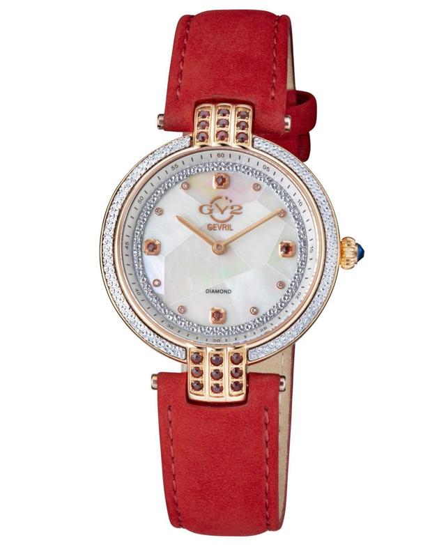 Gevril Womens Matera Swiss Quartz Red Italian Suede Strap Watch 35mm Product Image