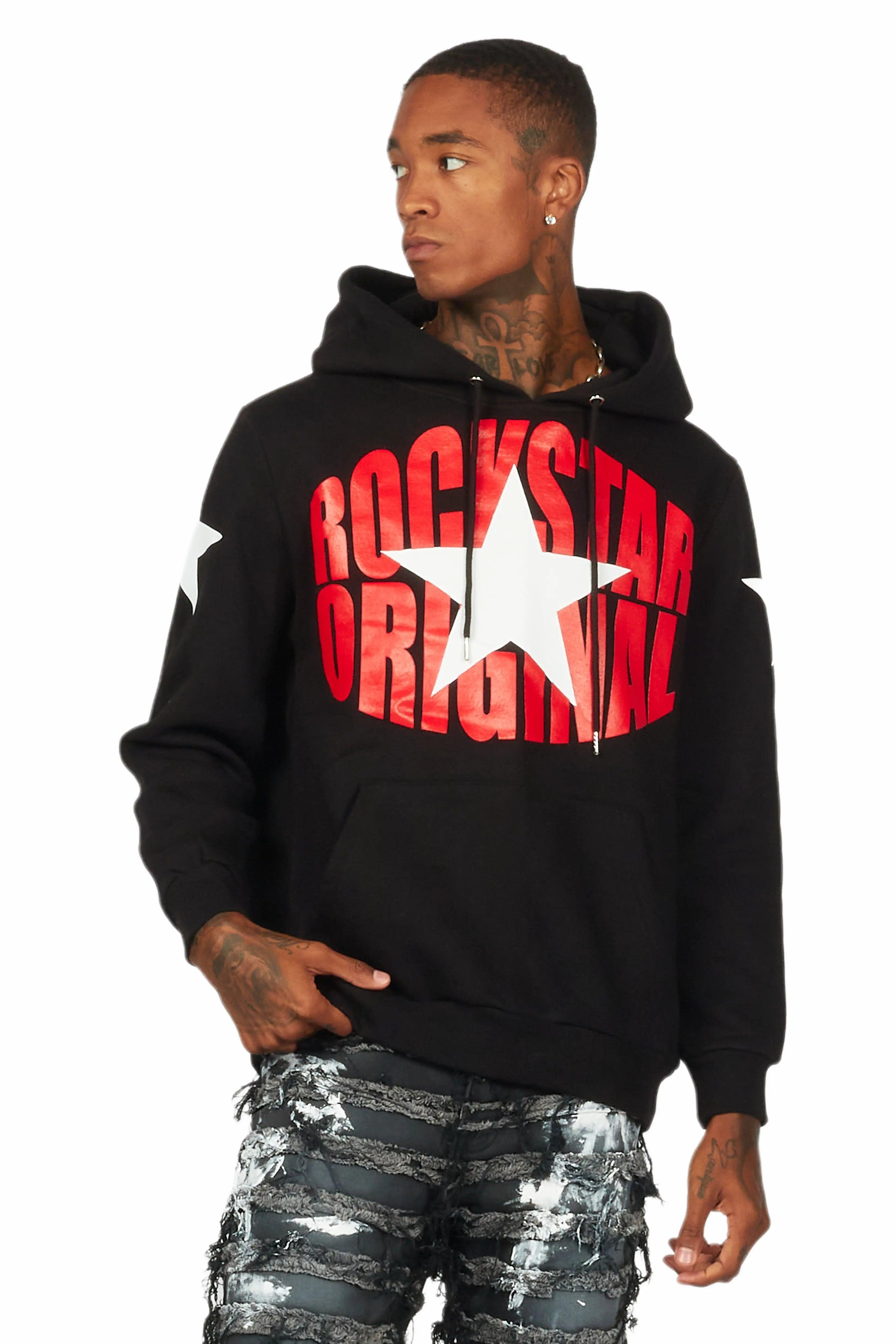 Hachi Black/Red Graphic Hoodie Male Product Image