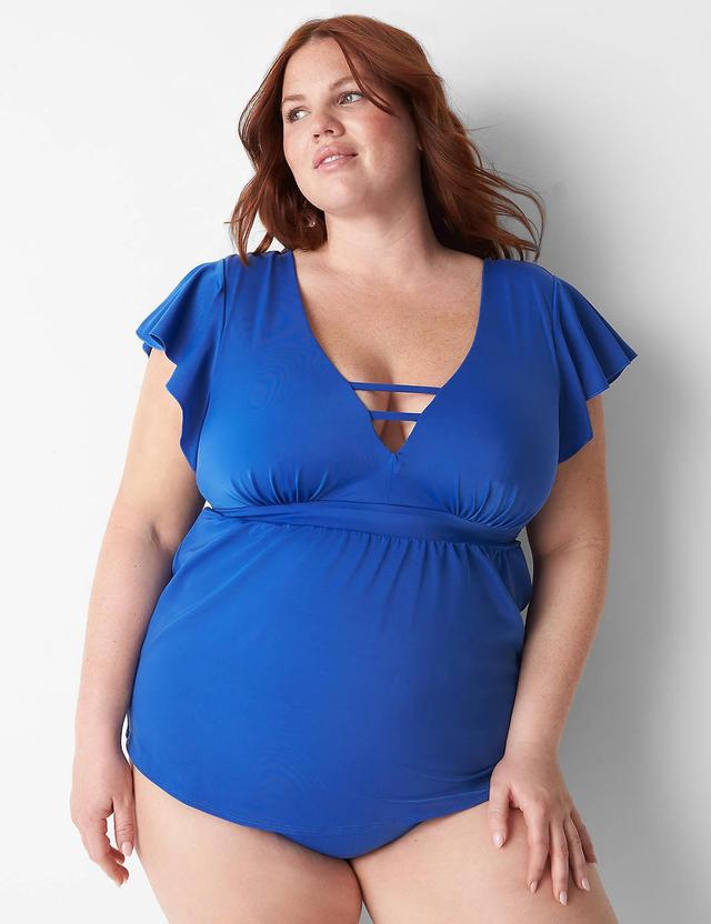 Lane Bryant No-Wire Flutter-Sleeve Swim Tankini Top 22 Beaucoup Blue Product Image