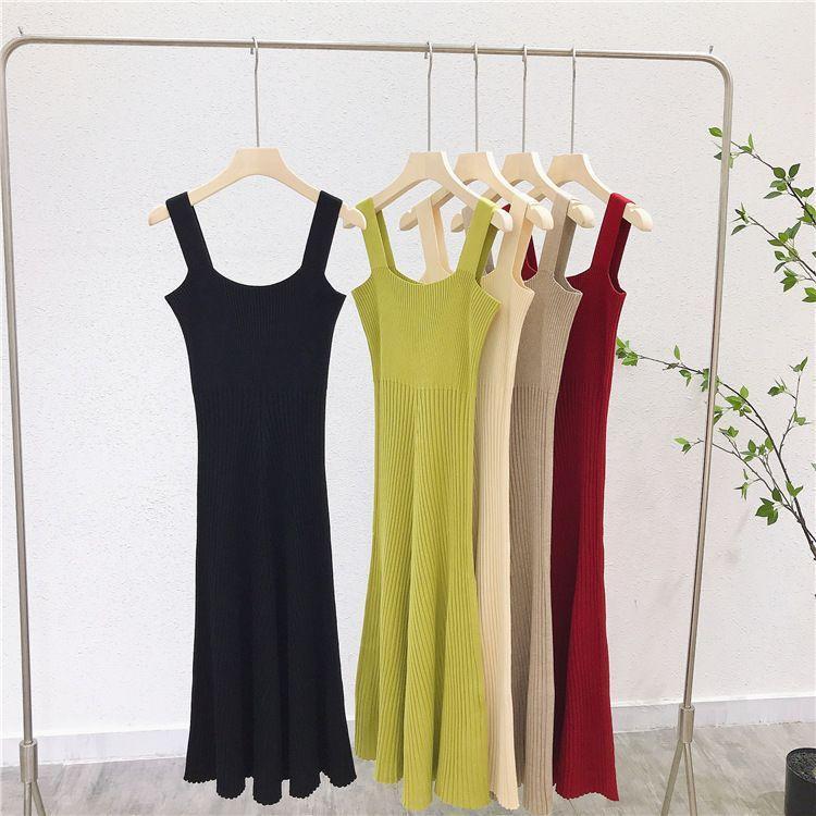 Sleeveless Square Neck Knit Midi Dress Product Image