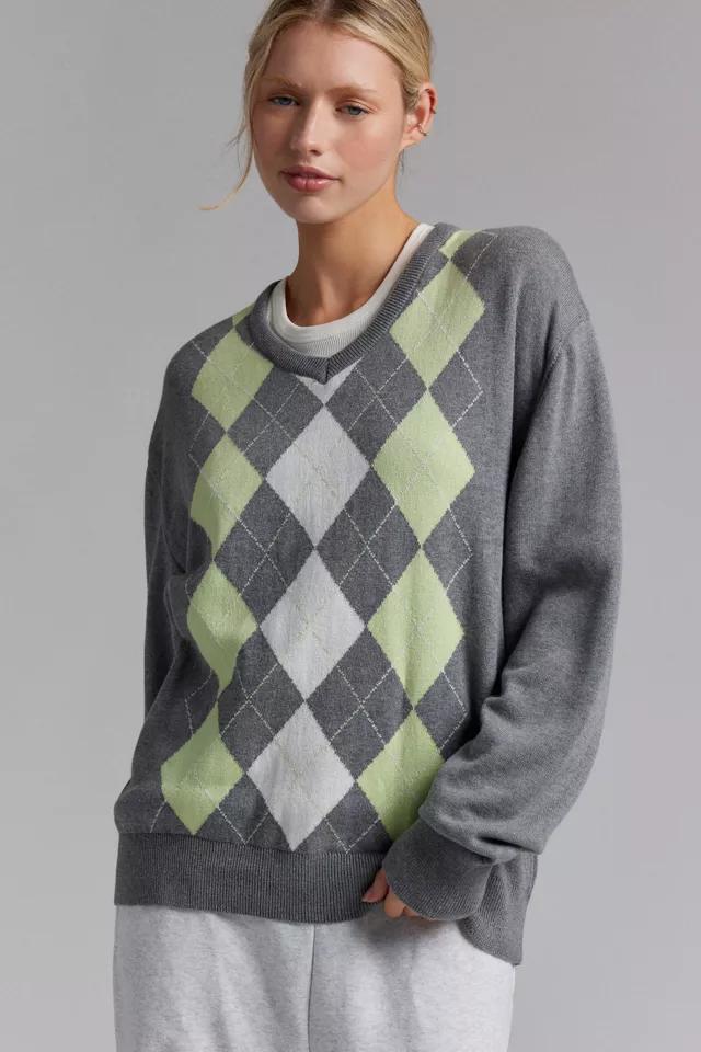 BDG Tashi Argyle Oversized V-Neck Sweater Product Image