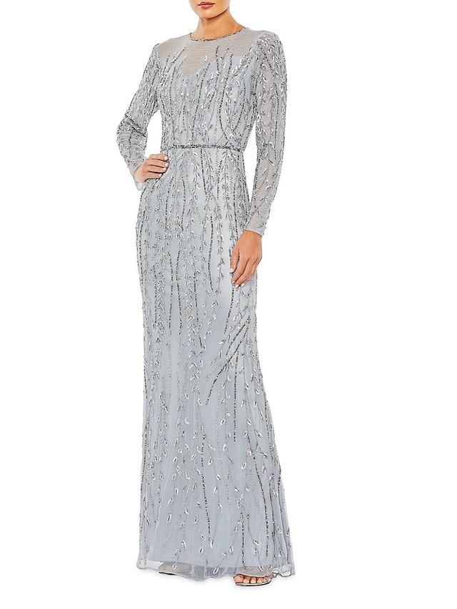 Womens Embellished Long-Sleeve Column Gown Product Image