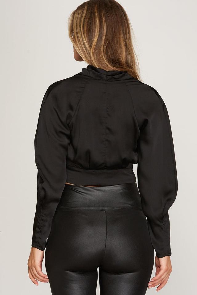 Long-Sleeve Satin Surplice-Top Product Image