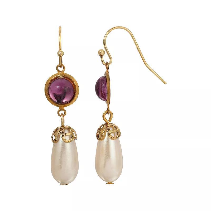 1928 Gold Tone Color Drop Faux Pearl Earrings, Womens, Purple Product Image