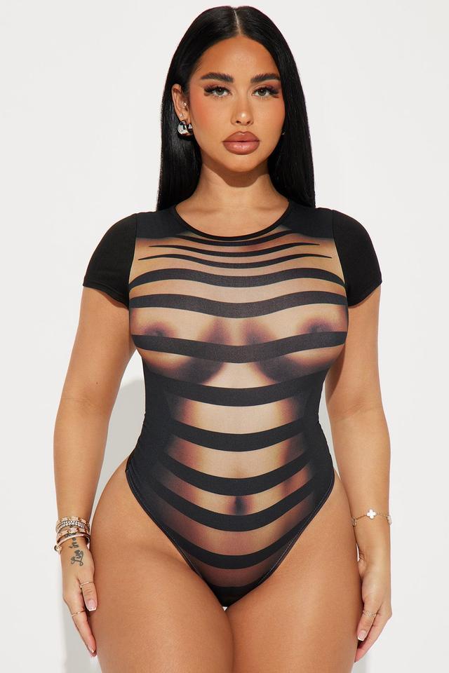 Hot And Seductive Short Sleeve Bodysuit - Brown/combo Product Image