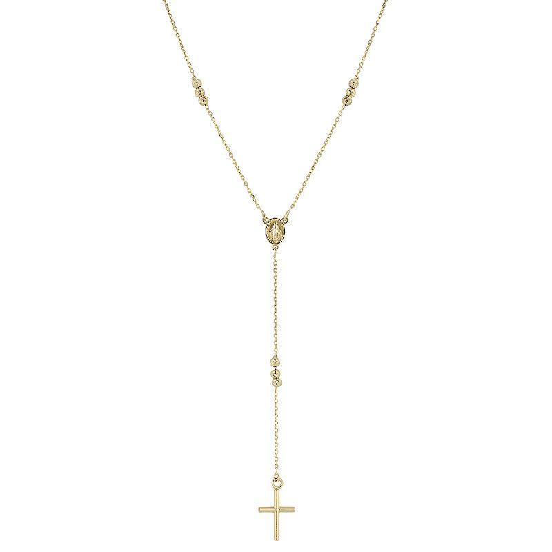 LUMINOR GOLD 14k Gold Diamond Cut Beaded Rosary Lariat Necklace, Womens Product Image