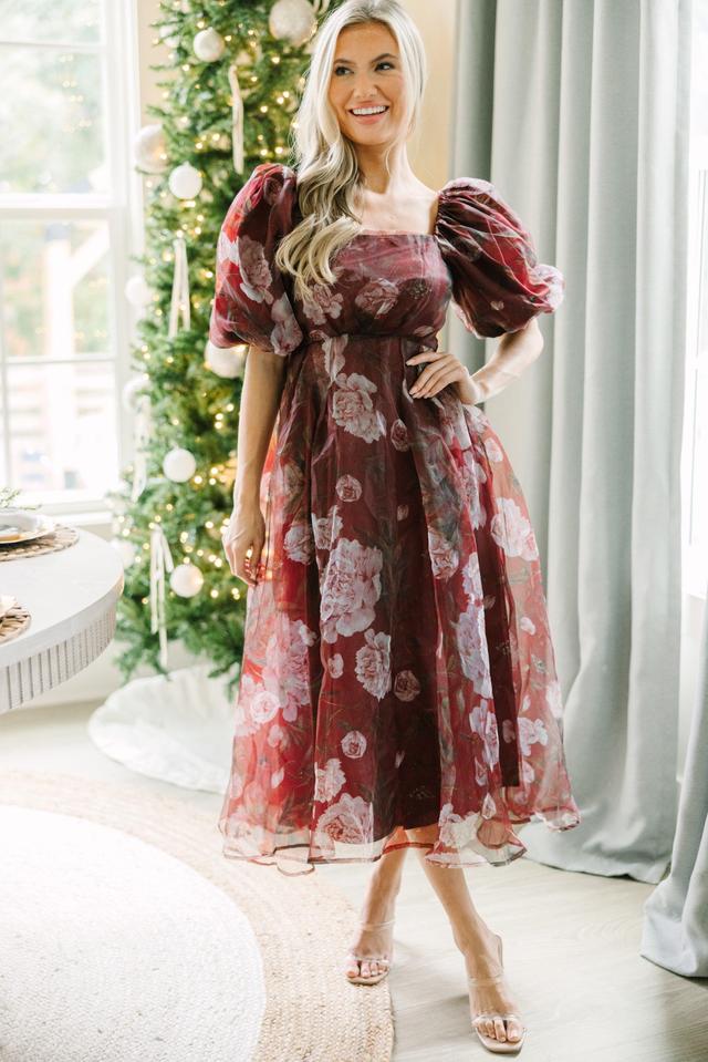 Returned Affections Burgundy Red Floral Midi Dress Female Product Image