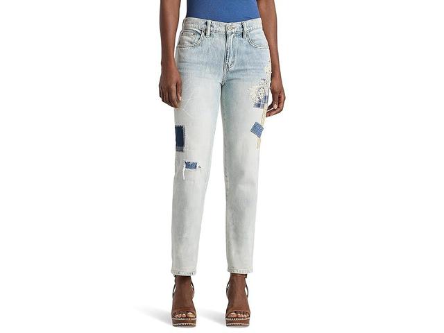 Lauren Ralph Lauren Petite Patchwork Relaxed Tapered Ankle Jean (Belleville Wash) Women's Jeans Product Image