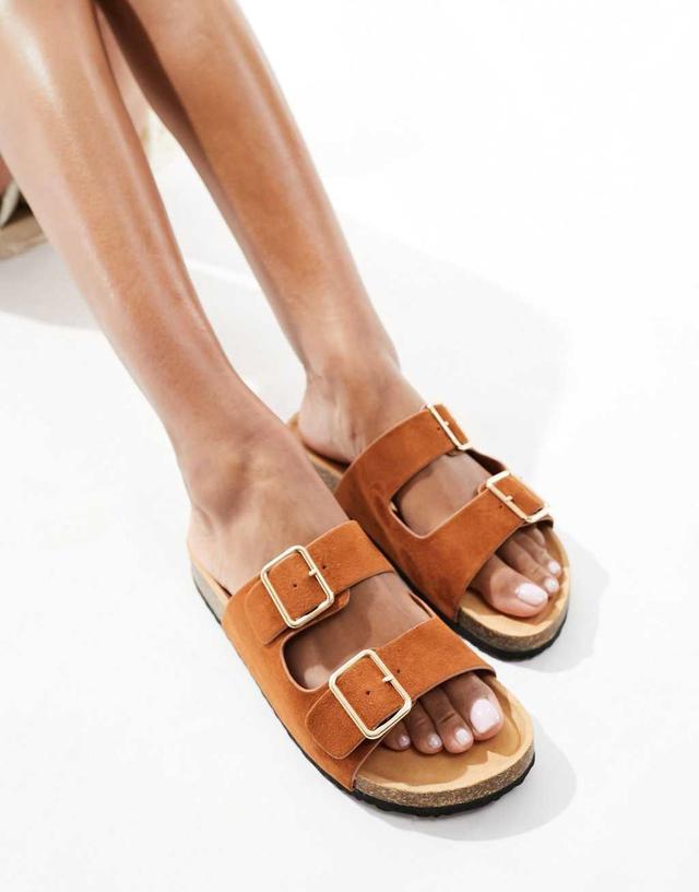 Glamorous double strap footbed sandals in tan Product Image