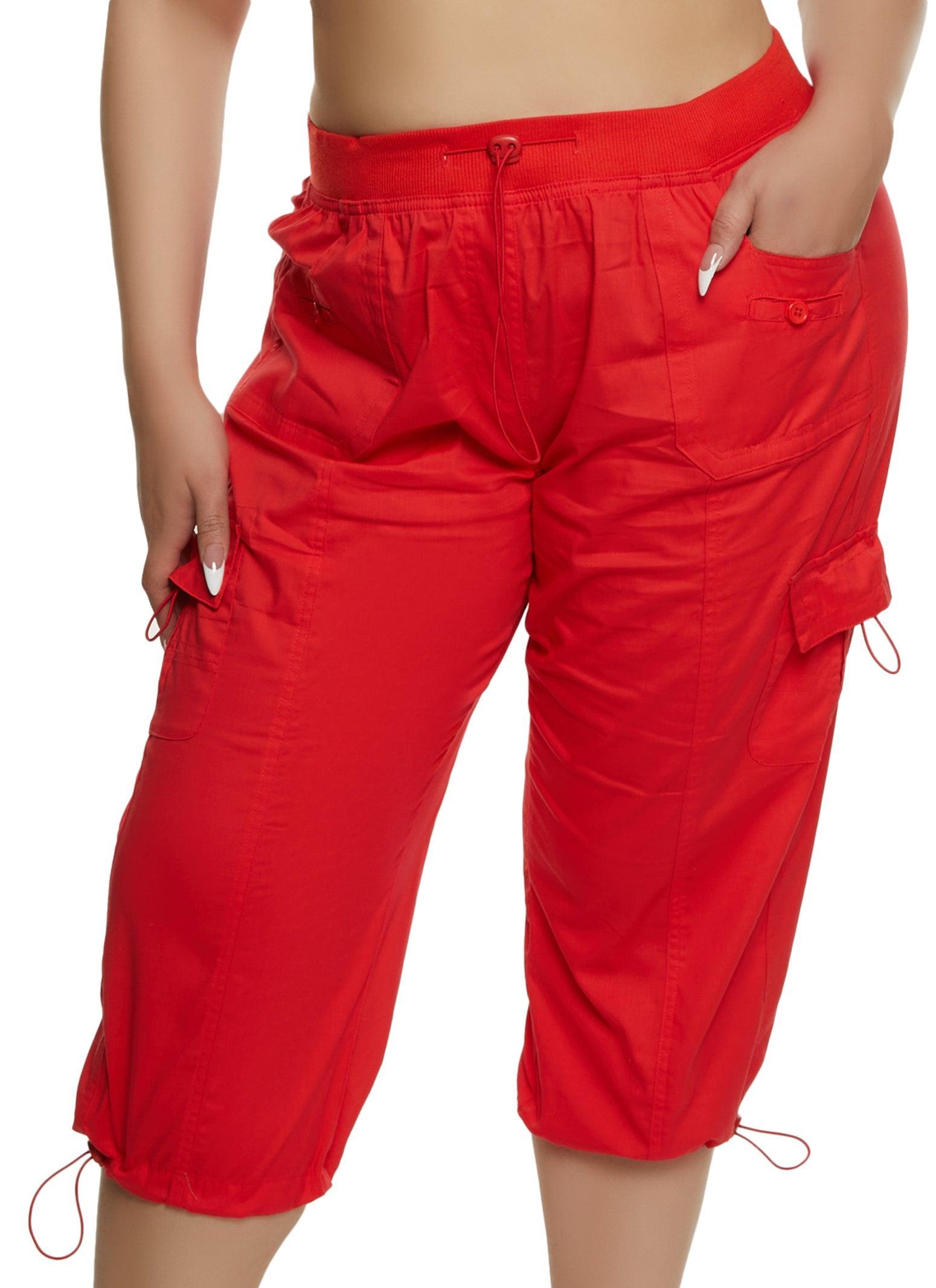 Womens Plus Size Poplin Toggle Drawstring Cargo Capris Product Image