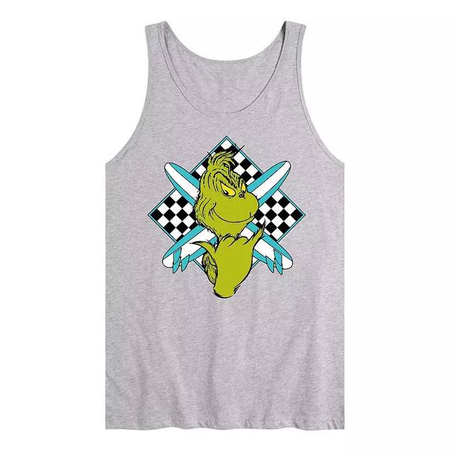 Mens Dr. Seuss The Grinch Crossed Surfboards Graphic Tank Top Grey Gray Product Image