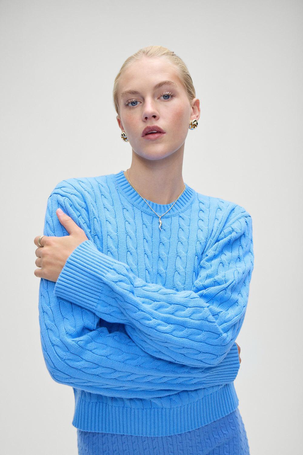 Varsity Cable Knit Sweater - Blue Moon Product Image