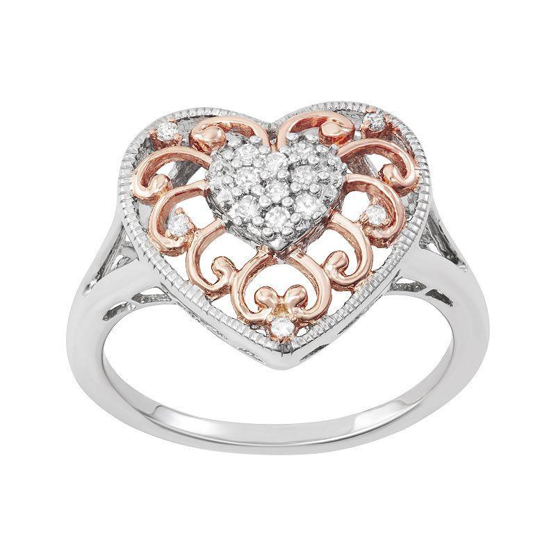 10k Rose Gold Over Sterling Silver 1/6 Carat T.W. Diamond Heart Ring, Womens Pink Tone Product Image