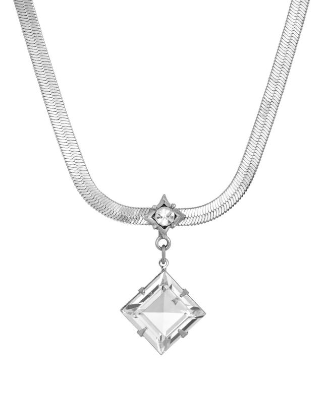 1928 Silver Tone Crystal Drop Pendant Necklace, Womens, Clear Product Image