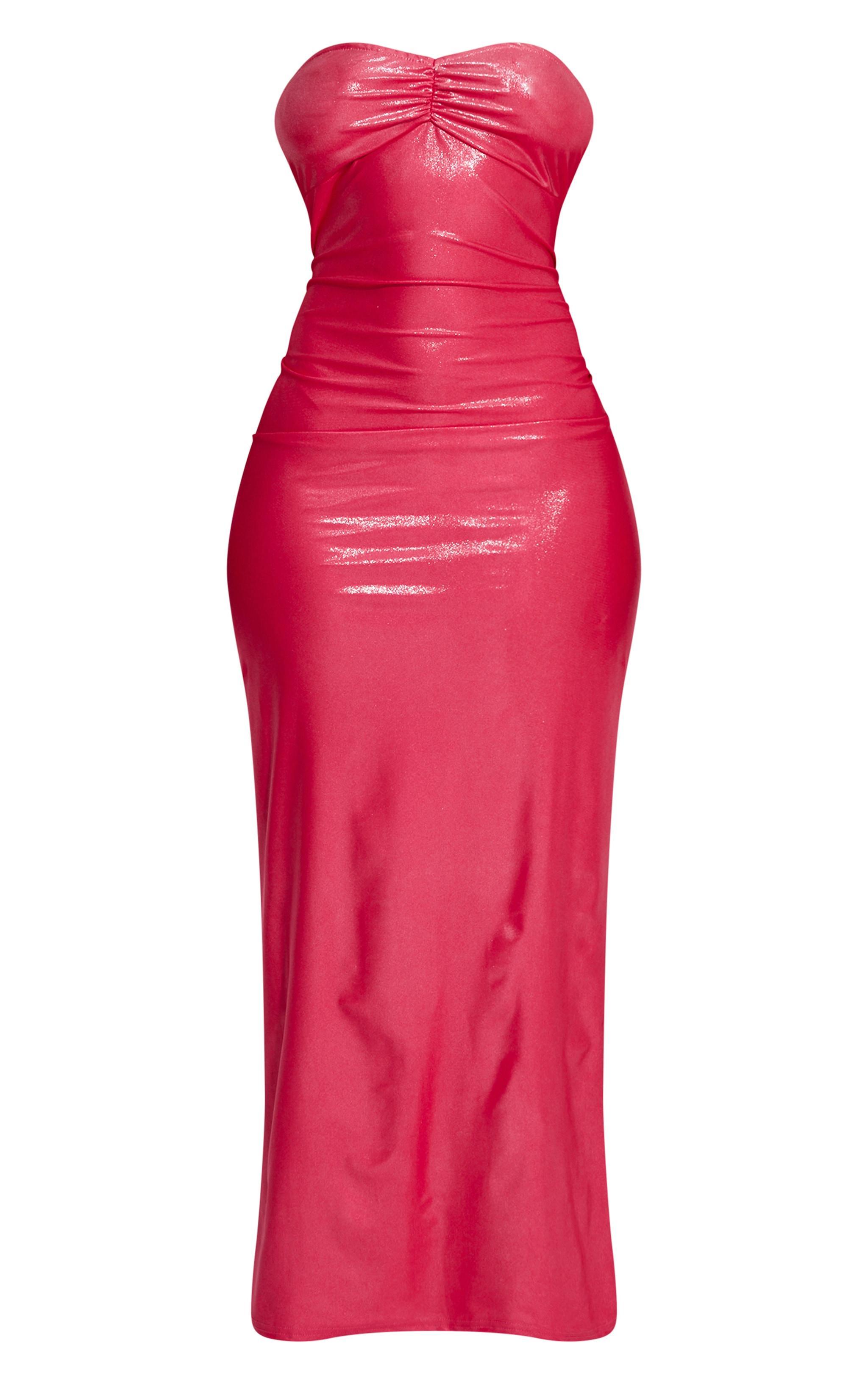 Shape Bright Pink Metallic Bandeau Ruched Bum Maxi Dress Product Image