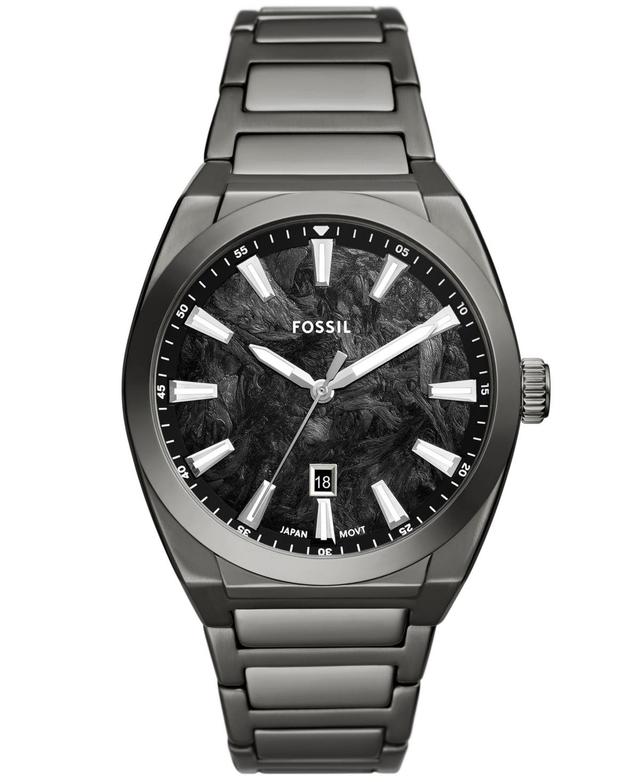 Fossil Mens Everett Three-Hand Date Gunmetal Stainless Steel Watch 42mm - Gunmetal Product Image