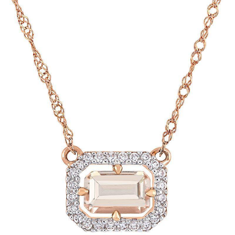 Stella Grace 14k Rose Gold Morganite & 1/10 Carat T.W. Diamond Floating Halo Necklace, Womens Product Image