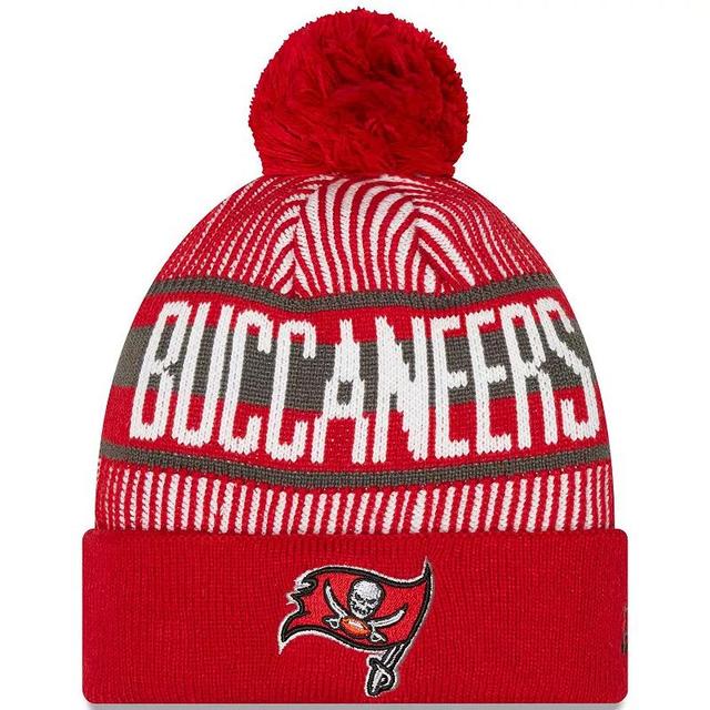 Mens New Era Tampa Bay Buccaneers Striped Cuffed Knit Hat with Pom Product Image