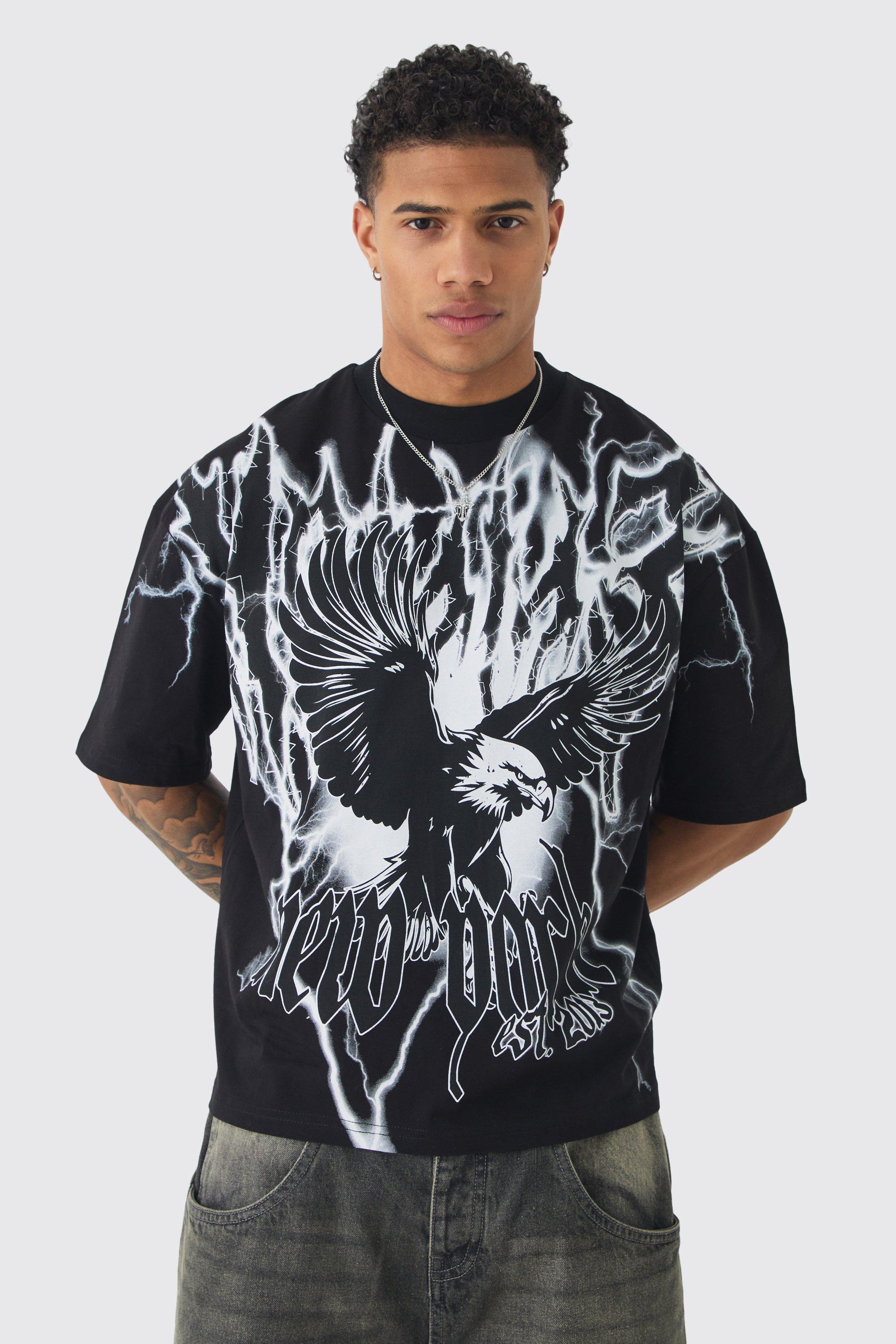 Oversized Boxy Extended Neck Extreme Eagle T-shirt | boohooMAN USA Product Image