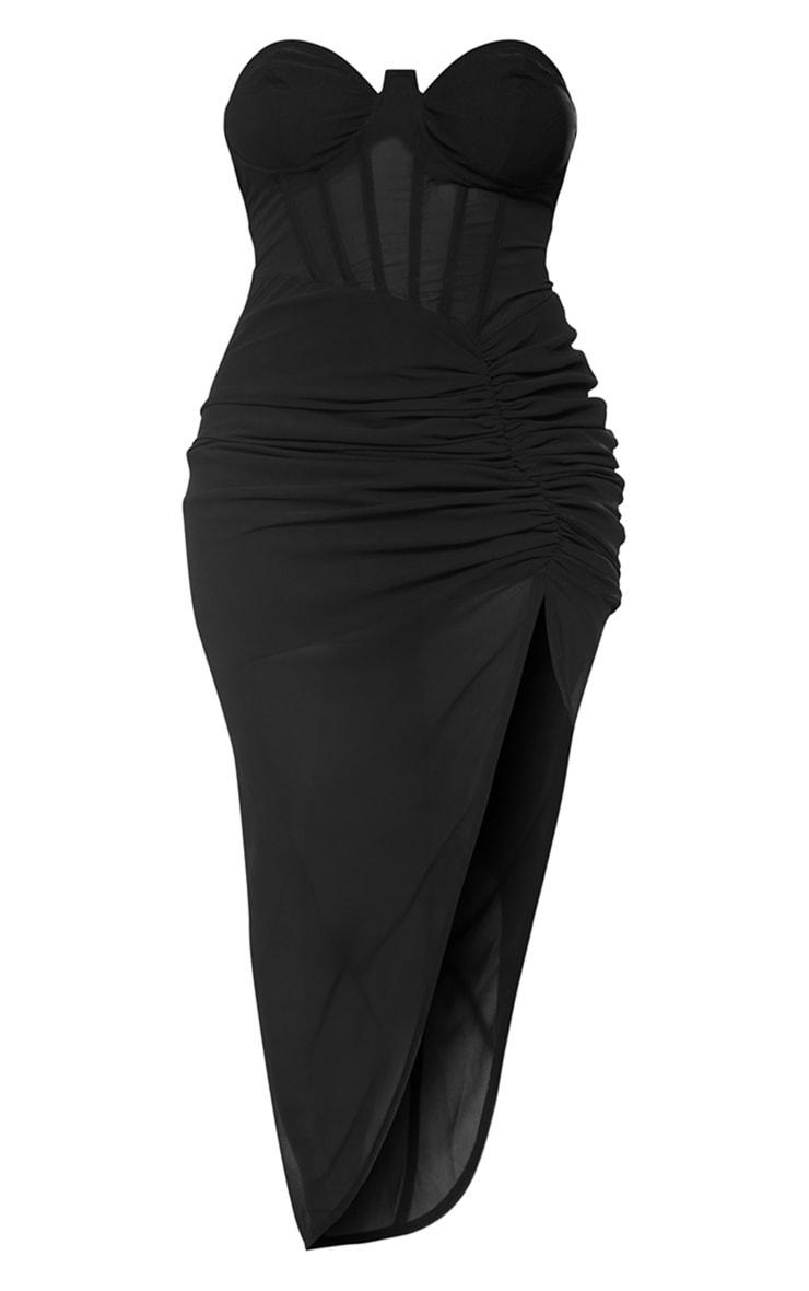 Shape Black Corset Detail Sleeveless Ruched Midi Dress Product Image