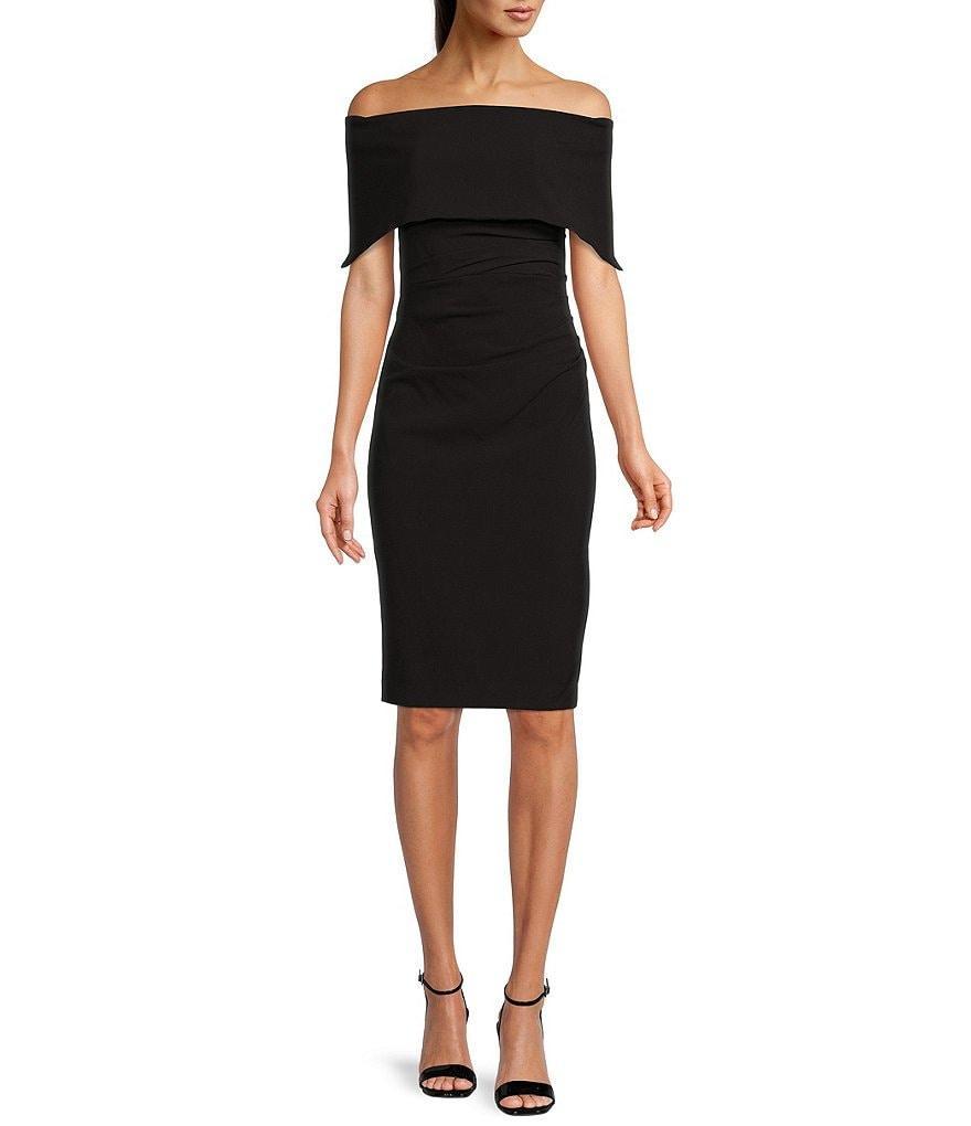 Vince Camuto Off-the-Shoulder Short Sleeve Ruched Waist Knee Length Sheath Dress Product Image