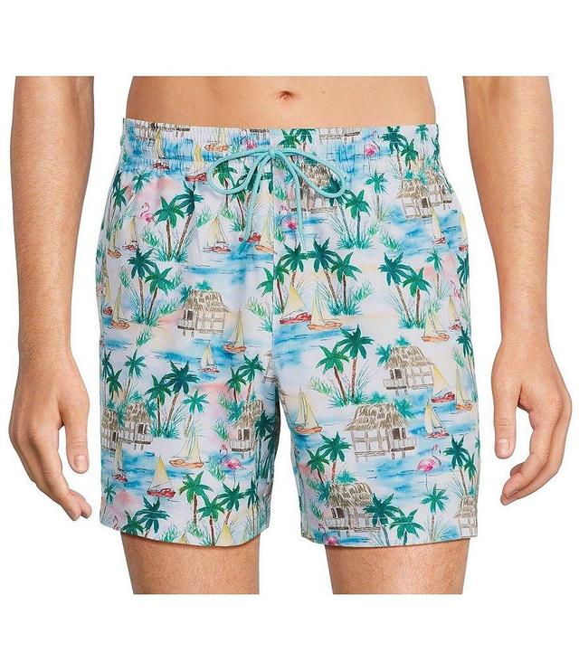 Caribbean Flamingo Beach 6#double; Inseam Swim Trunks Product Image