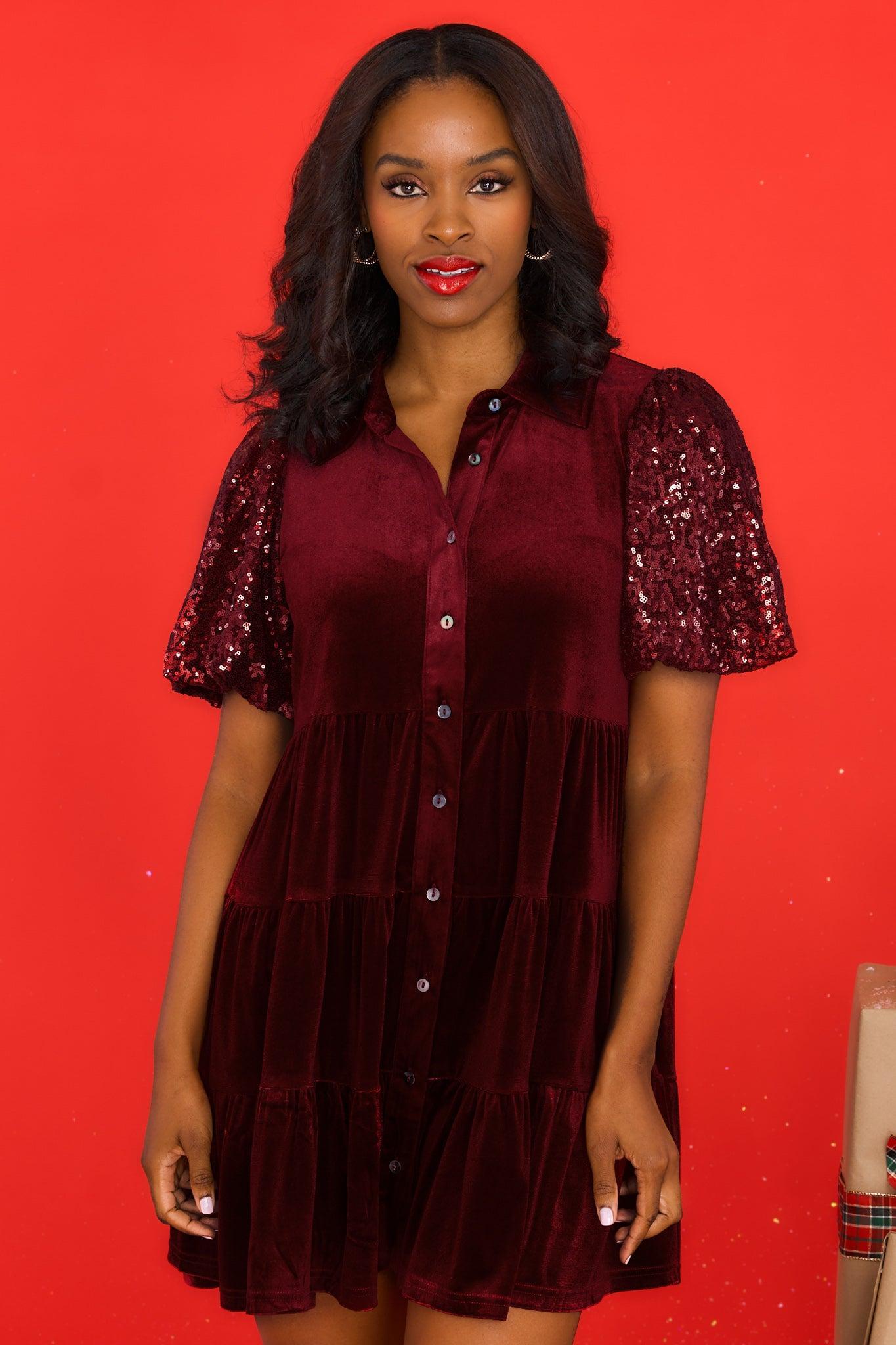 Always Here Wine Velvet Dress Red Product Image