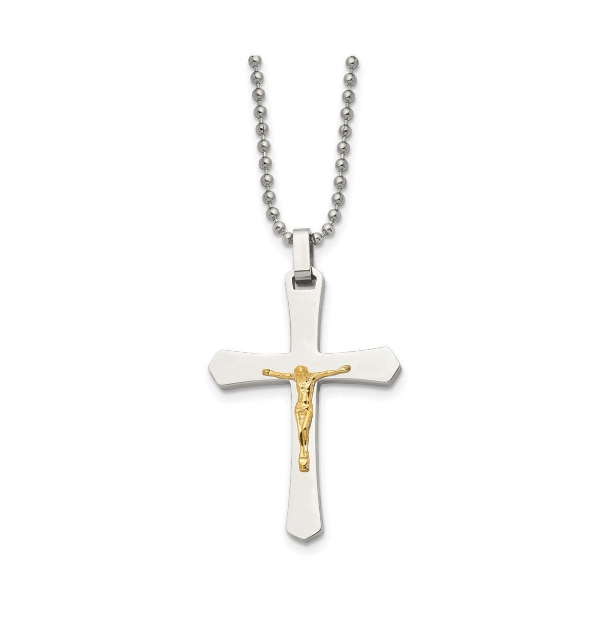 Chisel 14k Gold tone Accent Crucifix Pendant Ball Chain Necklace Product Image