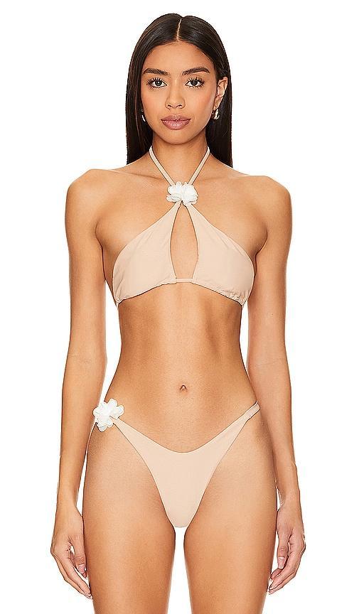 Lovers and Friends Margaret Cross Front Halter Top in Neutral. Product Image