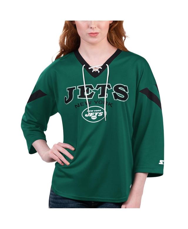 Womens Starter Green New York Jets Rally Lace-Up 3/4 Sleeve T-shirt Product Image