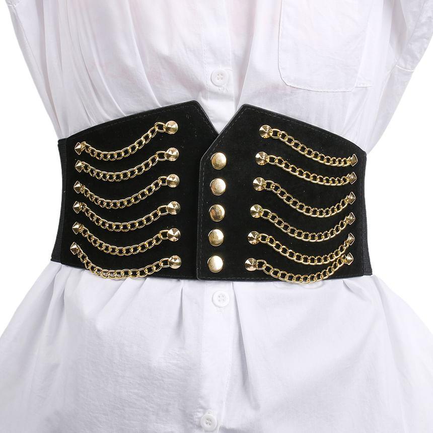 Chained Faux Leather Elastic Cincher Belt Product Image