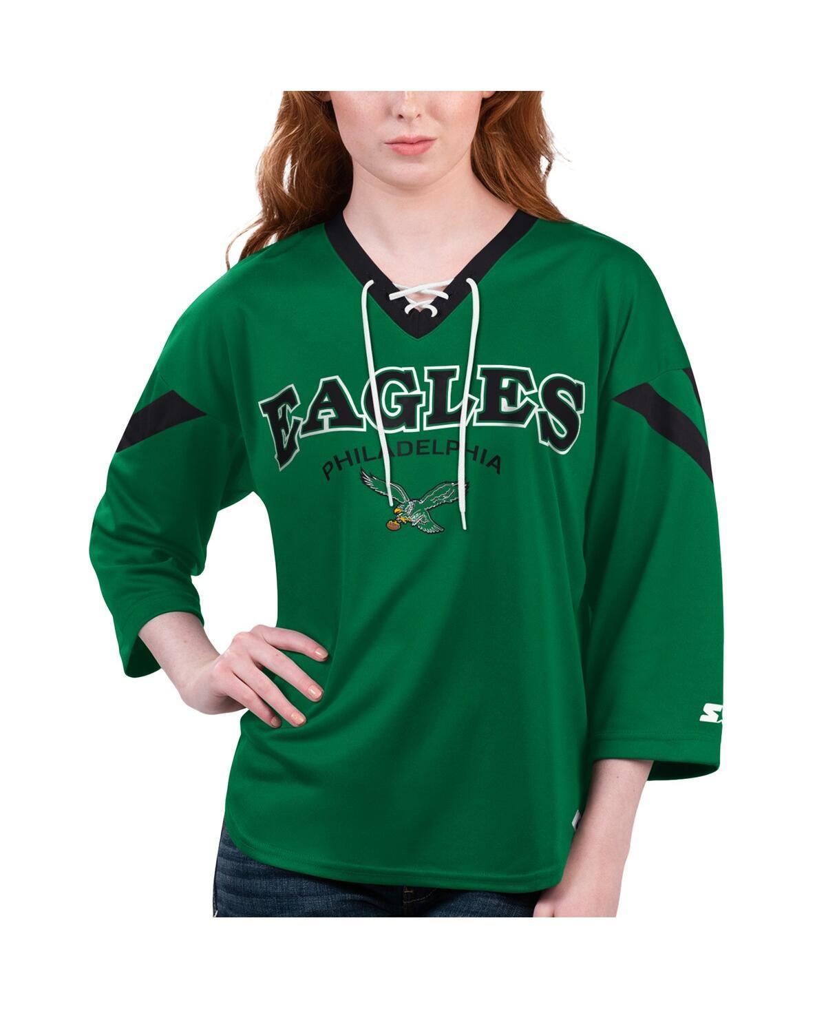 Womens Starter Philadelphia Eagles Rally Lace-Up 3/4 Sleeve T-Shirt Product Image