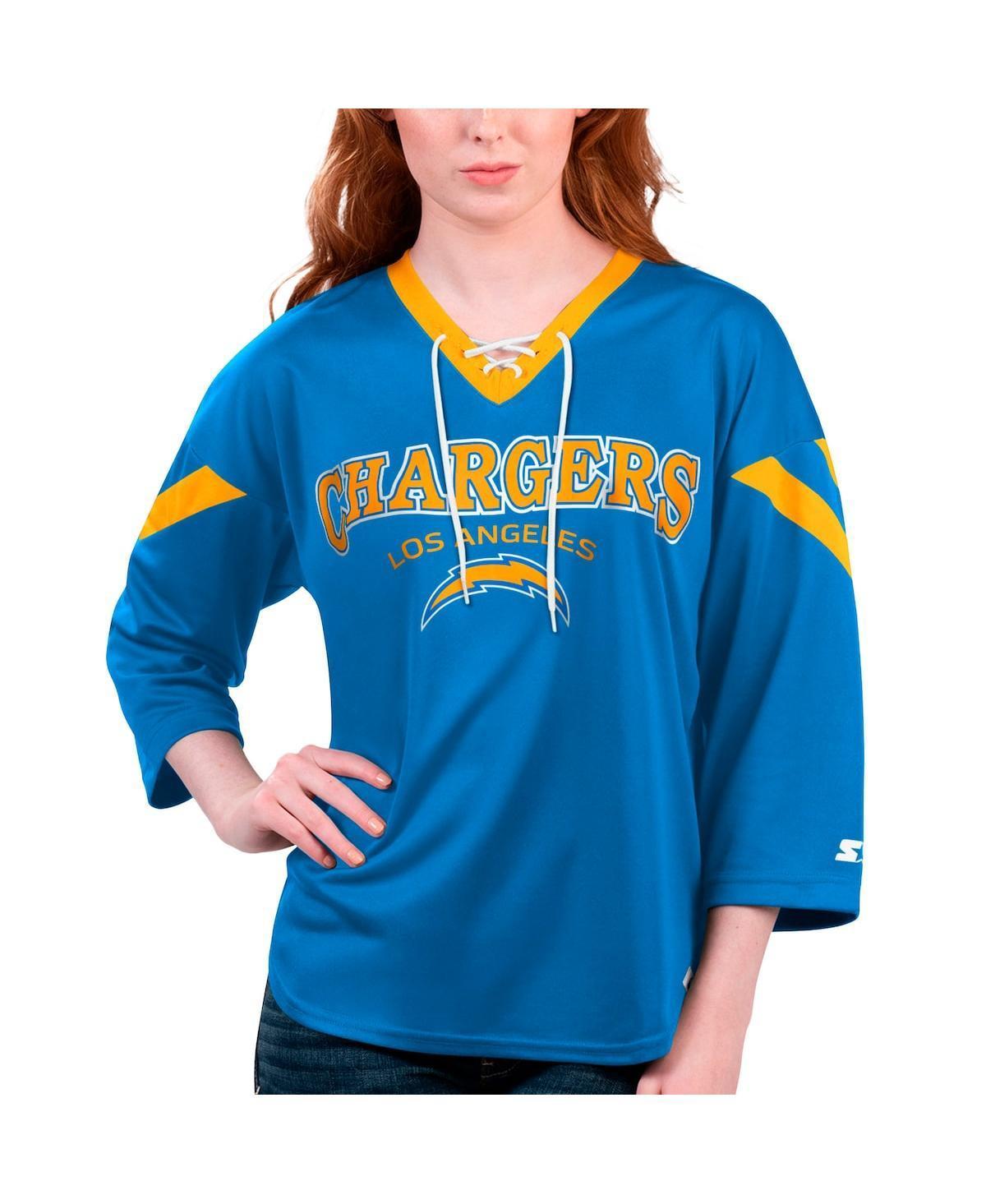 Womens Starter Powder Blue Los Angeles Chargers Rally Lace-Up 3/4 Sleeve T-shirt Product Image