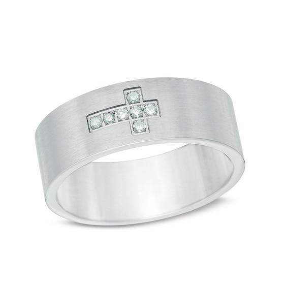 Men's Diamond Accent Sideways Cross Wedding Band in Titanium Product Image