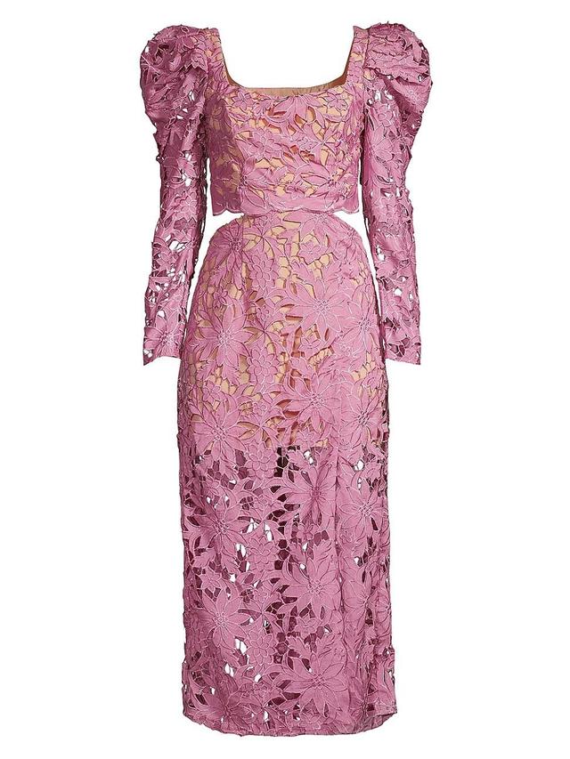 Womens Court Cut-Out Lace Midi-Dress Product Image