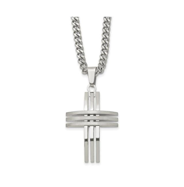 Mens Stainless Steel Cross Pendant Necklace, White Product Image