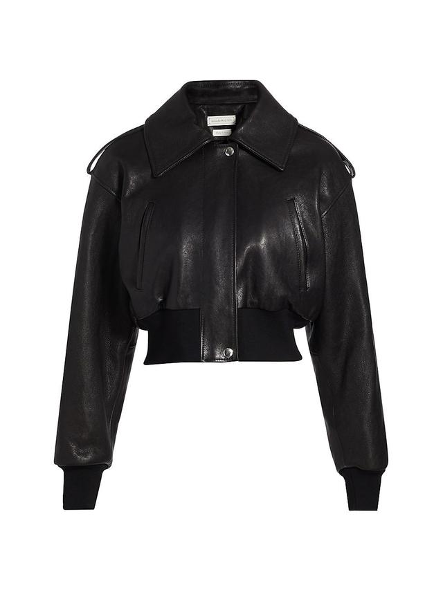 Womens Crop Leather Bomber Jacket Product Image