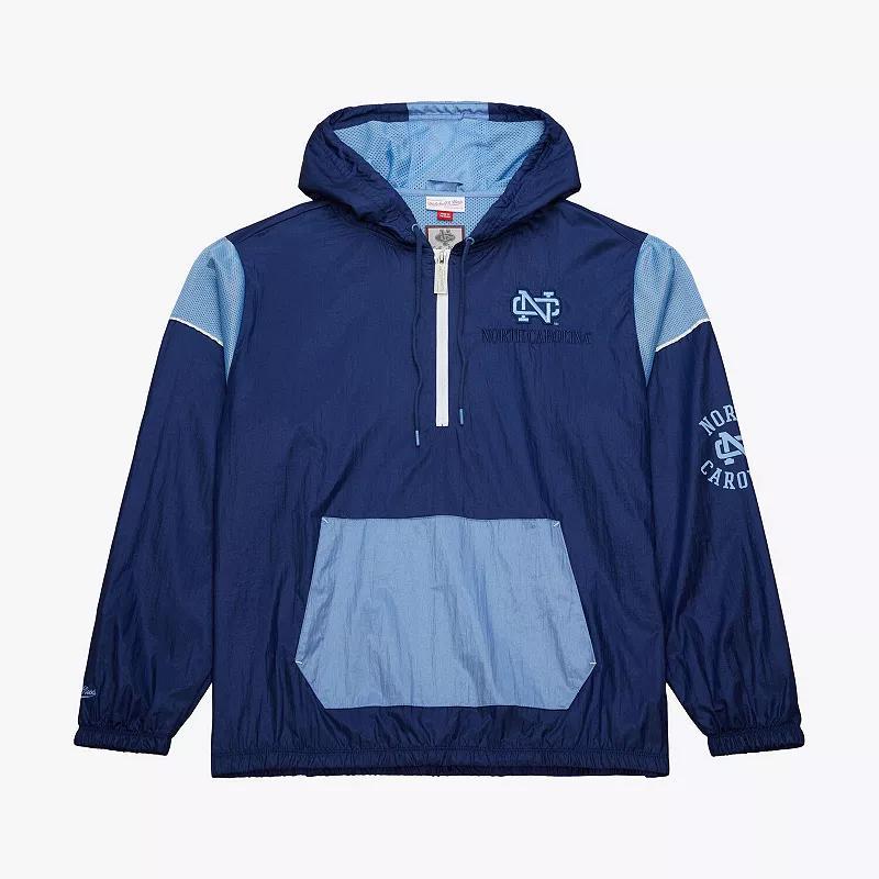 Mens Mitchell & Ness North Carolina Tar Heels Anorak Vintage Logo Half-Zip Hoodie Jacket Blue Product Image