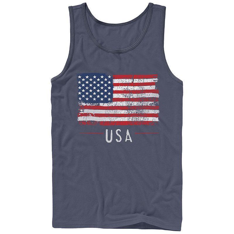 Mens Distressed USA Flag Graphic Tank Top Blue Product Image