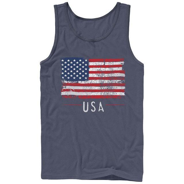 Mens Distressed USA Flag Graphic Tank Top Blue Product Image