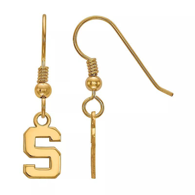 LogoArt 14K Gold Over Silver Michigan State Spartans Extra Small Dangle Earrings, Womens 14k Gold Plated Product Image