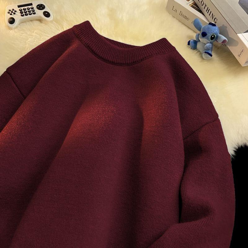 Crewneck Fleece Lined Plain Sweater Product Image