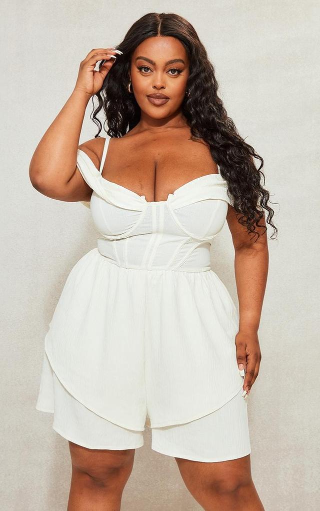 Plus Cream Textured Corset Romper Product Image